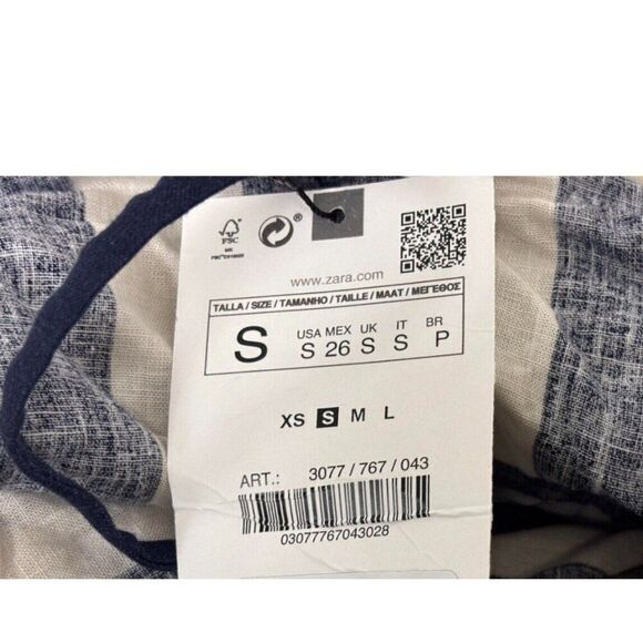 Zara Womens Shirt Dress Size S Navy Blue White Striped Midi Linen 3077/767 NWT - Picture 5 of 10